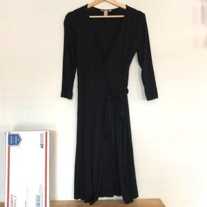 Cotton wrap dress black 3/4 sleeve
